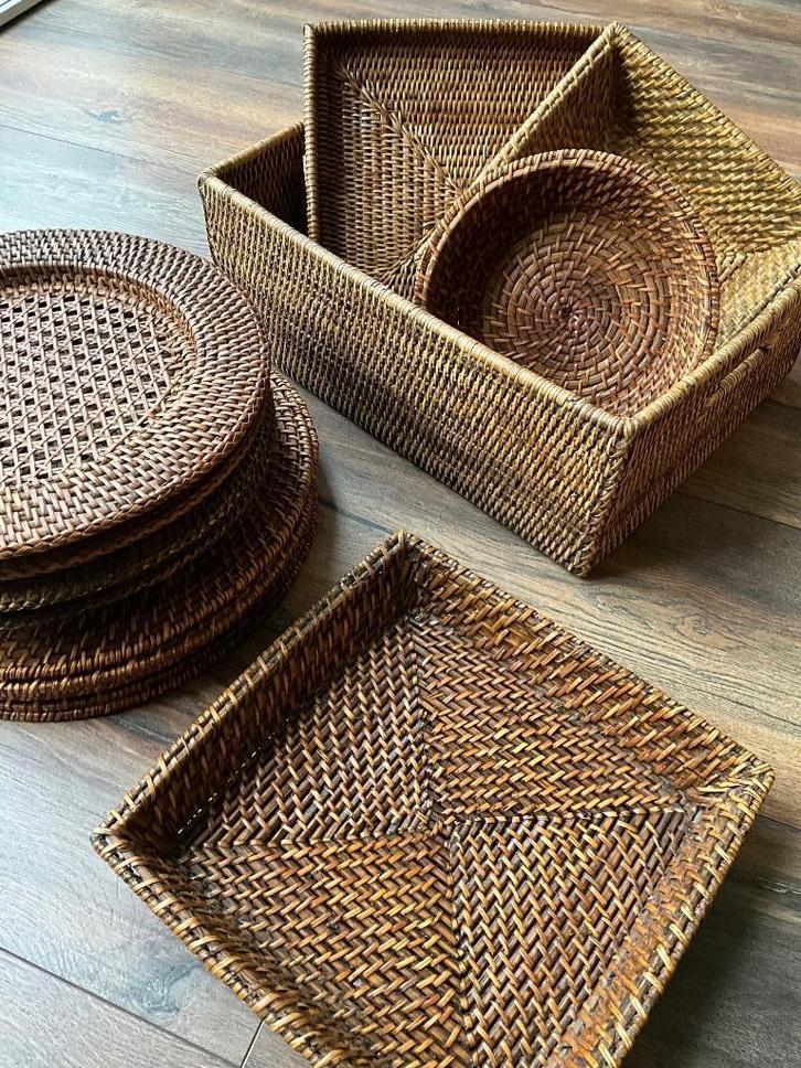 Flamant rieten set 10 stuks handmade Myanmar Birma, Huis en Inrichting, Woonaccessoires | Onderzetters, Nieuw, Overig, Ophalen