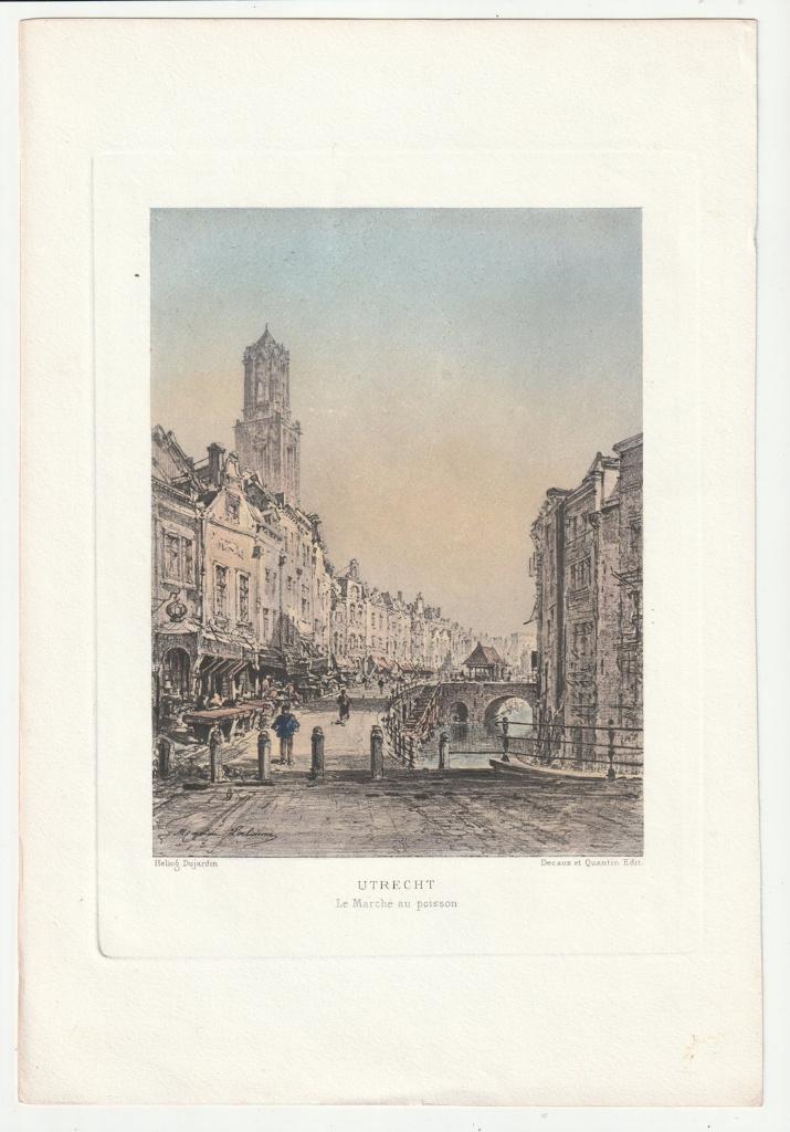 Utrecht Vuismarkt heliogravure Lalanne Dujardin, Antiek en Kunst, 1800 - 1899, Verzenden, Blanco verso, Overige technieken