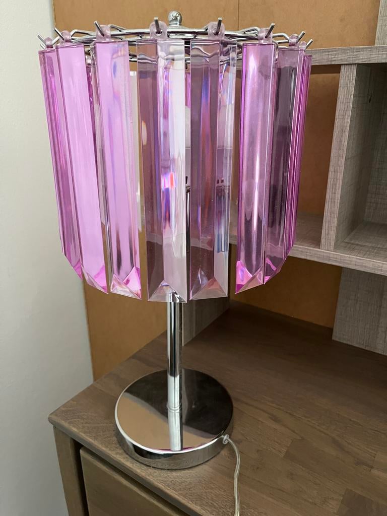 Roze tafellamp met kristallen look, Ophalen of Verzenden, Zo goed als nieuw, Kunststof, 50 tot 75 cm