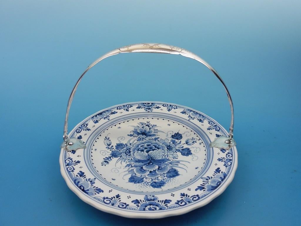 Delfts blauw bord met zilveren handvat, Antiek en Kunst, Ophalen of Verzenden