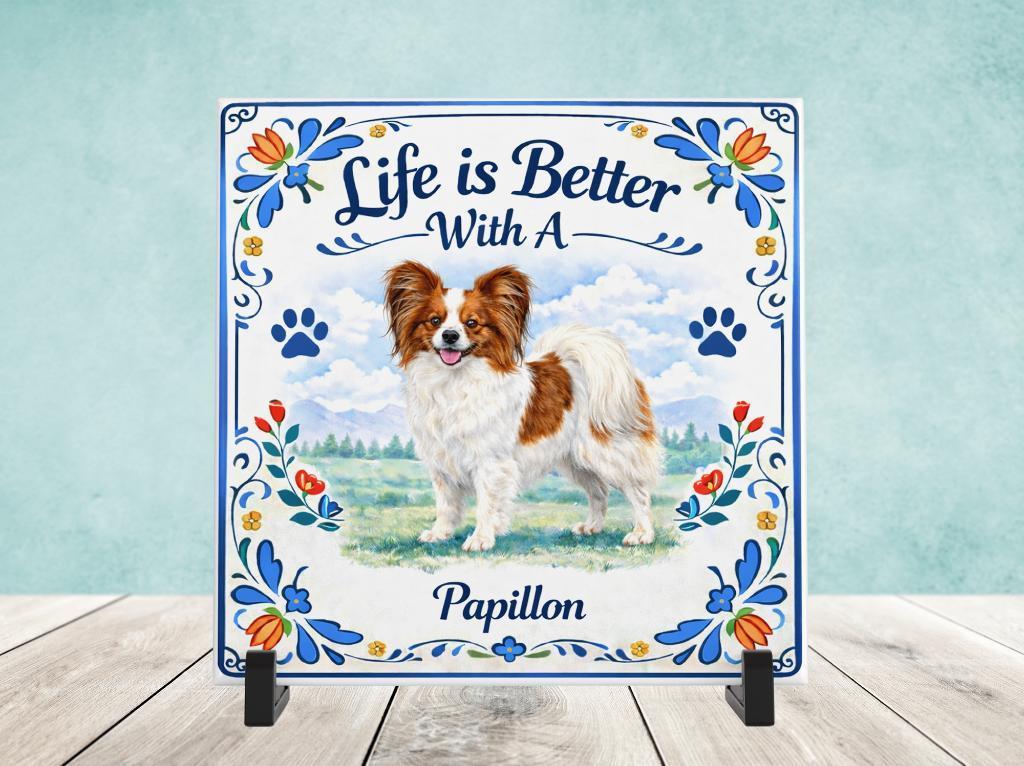 Life is Better With a Papillon - Vlinderhondje Tegel, Verzenden, Nieuw