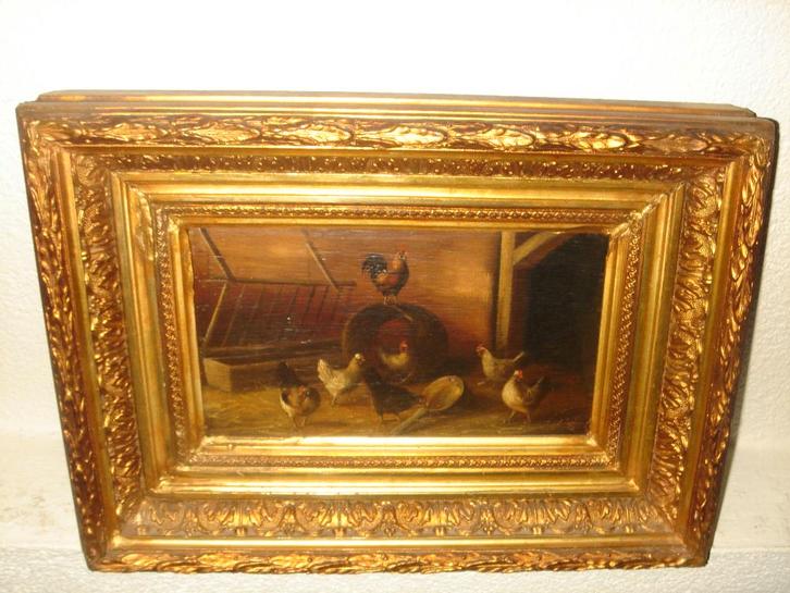 Wilhelmus Albertus Lammers (1857-1913), Chickens in the barn, Antiek en Kunst, Kunst | Schilderijen | Klassiek, Ophalen of Verzenden
