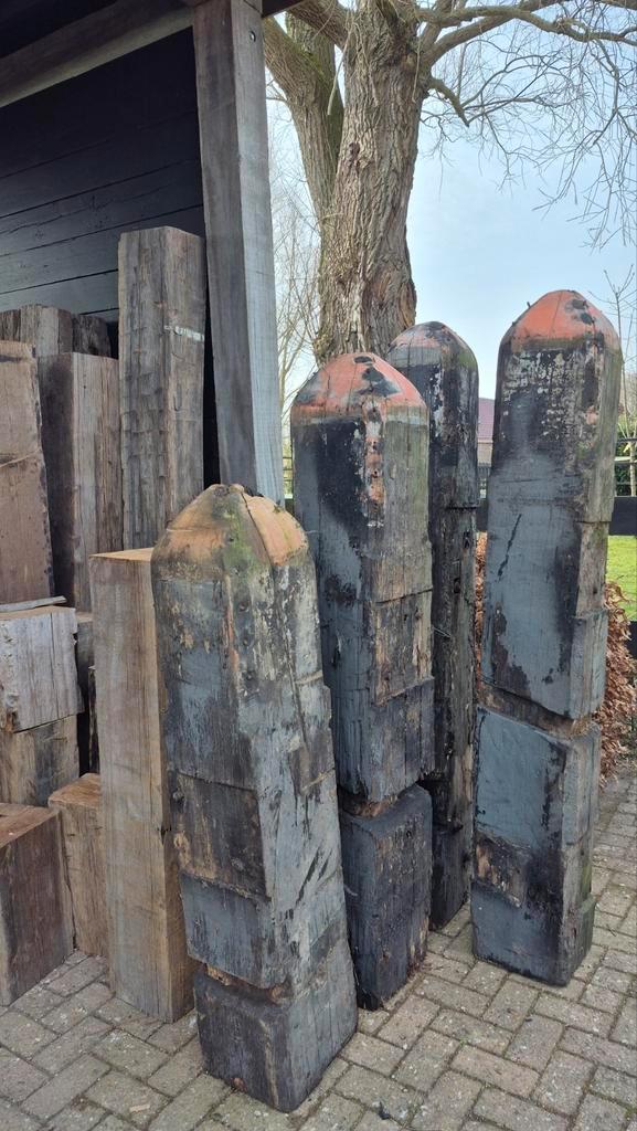 Zware Zeehaven Meerpalen - 4 stuks (3x 200cm, 1x 150cm), Tuin en Terras, Palen, Balken en Planken, Gebruikt, Overige typen, Ophalen