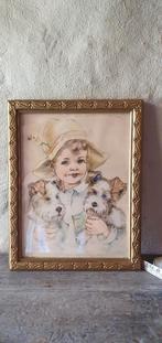 Charmant frans brocante lijstje met hondjes, Ophalen of Verzenden