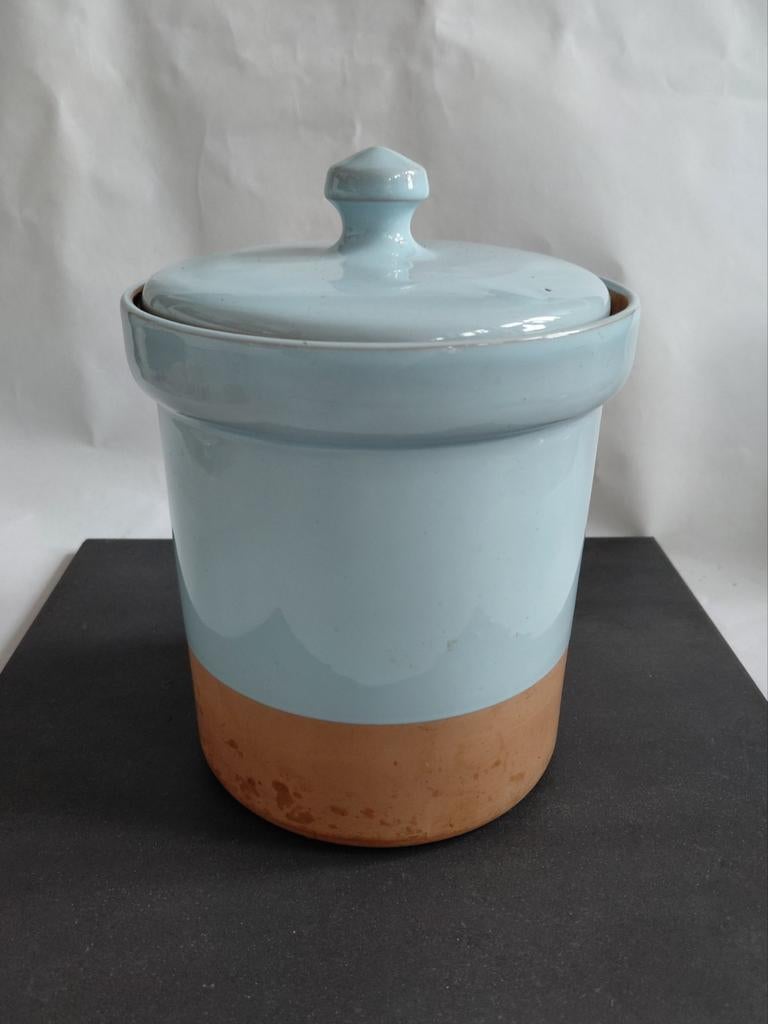 Brocante Blauwe Terra Cotta Pot met Deksel Voorraadpot, Overige materialen, Overige typen, Ophalen of Verzenden, Zo goed als nieuw