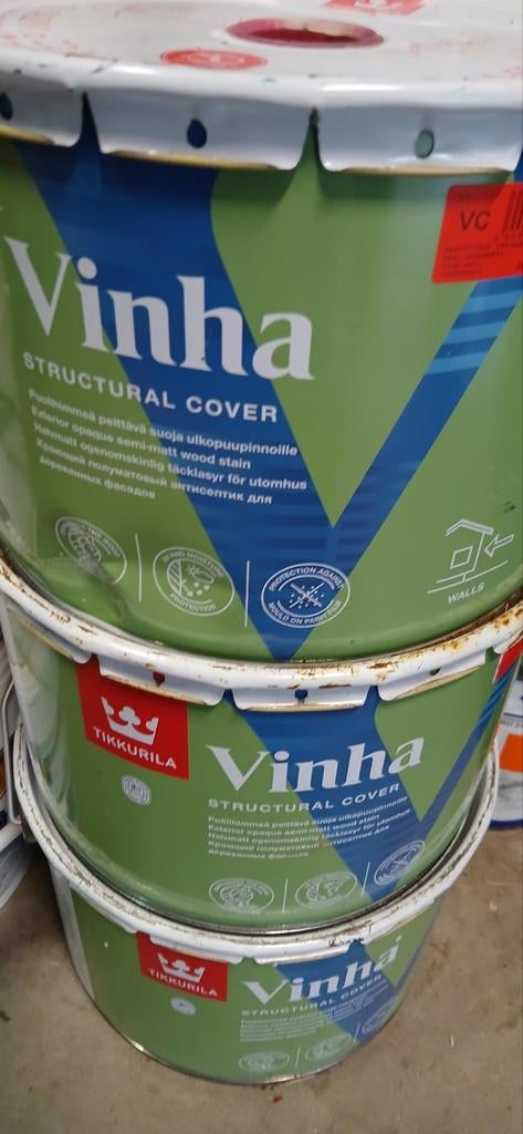 3 Blikken Tikkurila Vinha Verf - Rood - 9 Liter, 5 tot 10 liter, Nieuw, Ophalen of Verzenden, Verf