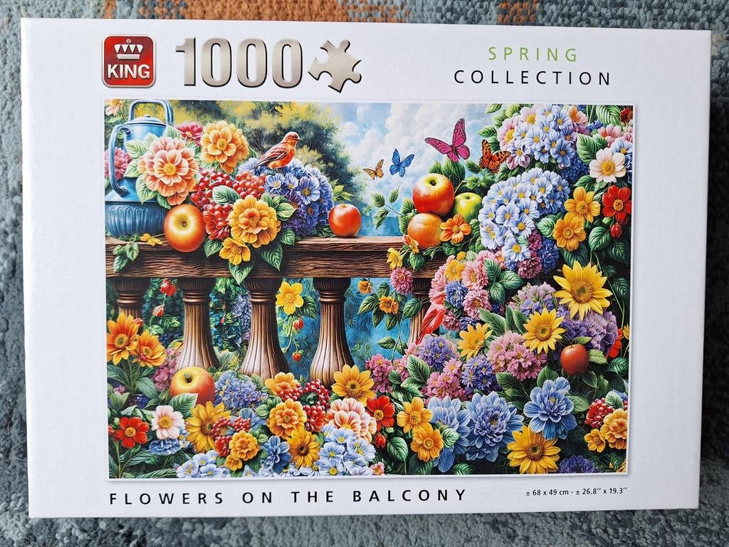King puzzel.  Kleurrijke bloemen balkon. 1000 stukjes., Ophalen of Verzenden, 500 t/m 1500 stukjes, Zo goed als nieuw, Legpuzzel