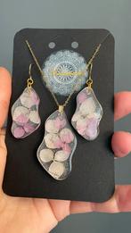 Ketting- oorbellen set hortensia, Ophalen of Verzenden, Zo goed als nieuw, Overige materialen