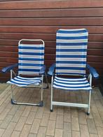 2 Crespo campingstoelen, blauw gestreept + 2 merkloze stoele, Caravans en Kamperen, Kampeermeubelen, Ophalen, Gebruikt, Campingstoel