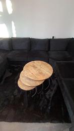 Salontafel set van 3 ronde tafels - Hout en metaal, Huis en Inrichting, Tafels | Salontafels, Ophalen, Gebruikt, Rond, 50 tot 100 cm