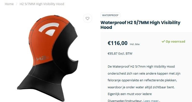 Duikcap High Visibility Hood maat (M), Ophalen of Verzenden, Nieuw, Overige typen