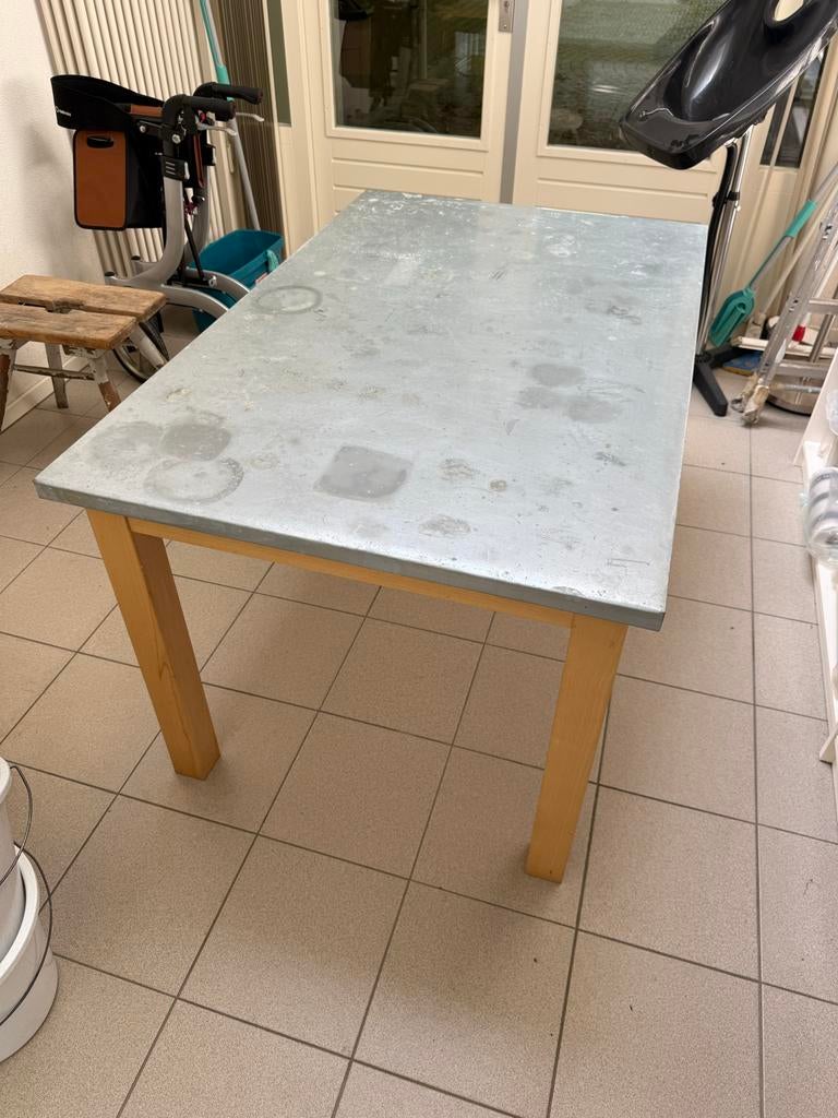 2 Werktafels met zinken blad, Ophalen, Gebruikt, 50 tot 100 cm, Rechthoekig