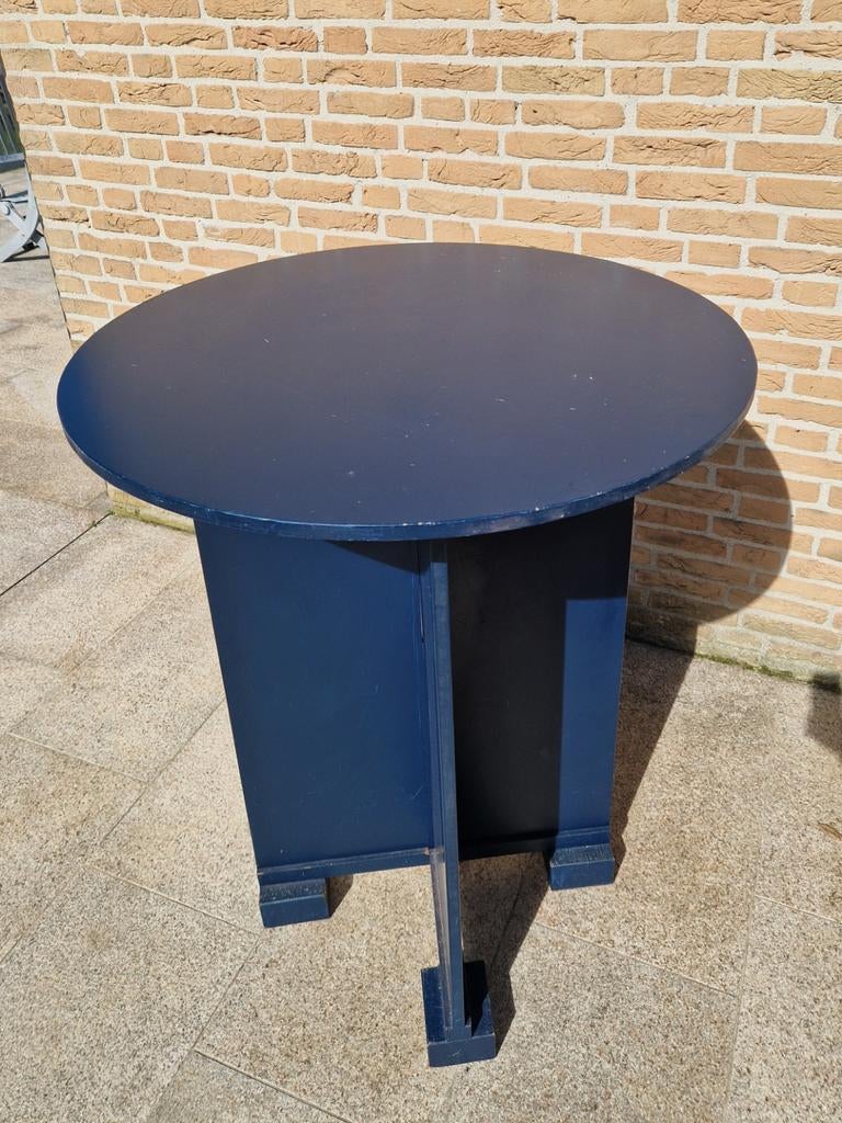 Twee degelijke houten praattafels/statafels - donkerblauw, Ophalen, Gebruikt