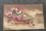 Antieke ansichtkaart klassieke auto met viooltjes, Verzenden, Voor 1920, Gelopen, Voertuig