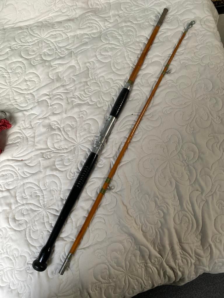Oude splitcane boothengel - Vintage bamboe vishengel, Ophalen of Verzenden, Gebruikt, Werphengel