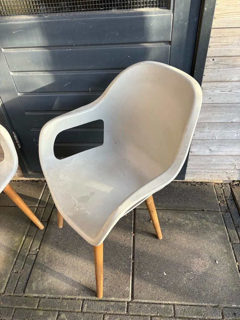 6 Tuinstoelen - Houten poten, kunststof kuip, Tuin en Terras, Tuinstoelen, Ophalen, Gebruikt, Hout