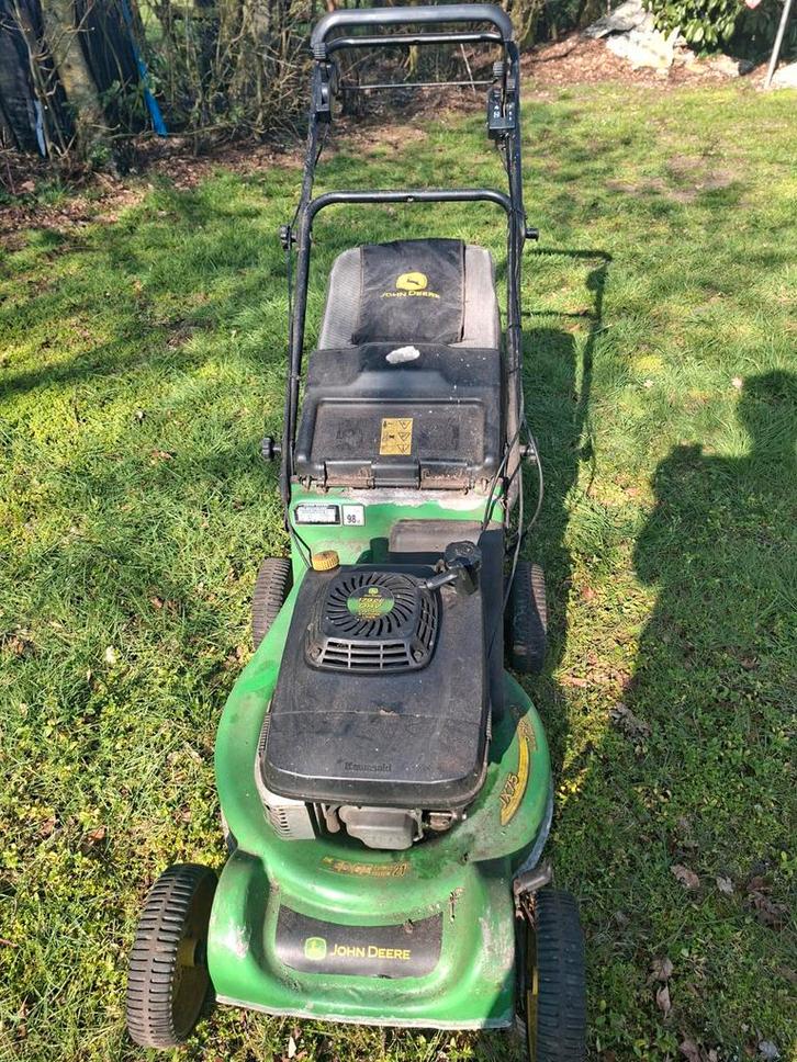 John Deere JX75 Loopmaaier met Kawasaki Motor en Messenstop, Tuin en Terras, Grasmaaiers, Gebruikt, Benzine-grasmaaier, 50 cm of meer