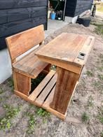 Vintage houten schoolbankje met stoel, Ophalen of Verzenden, Gebruikt, Tafel(s) en Stoel(en)