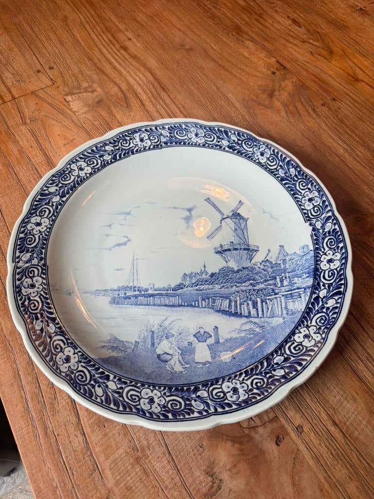 Delfts blauw hangbord 40cm diameter, Antiek en Kunst, Antiek | Wandborden en Tegels, Ophalen of Verzenden