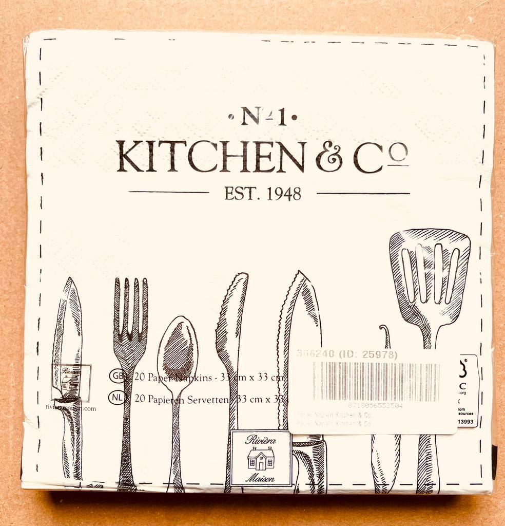 Riviera Maison Servetten - No.1 Kitchen & Co Est.1948 Papier, Beige, Overige typen, Nieuw, Papier/karton