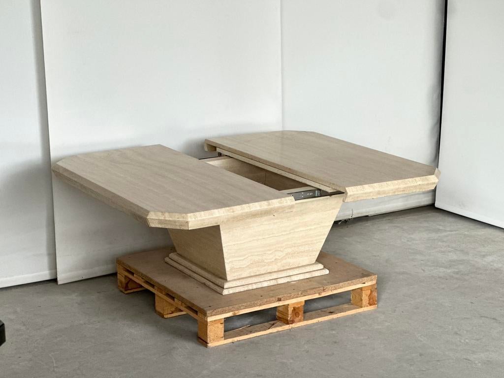 Vintage travertine coffeetable met bar, Antiek en Kunst, Ophalen of Verzenden
