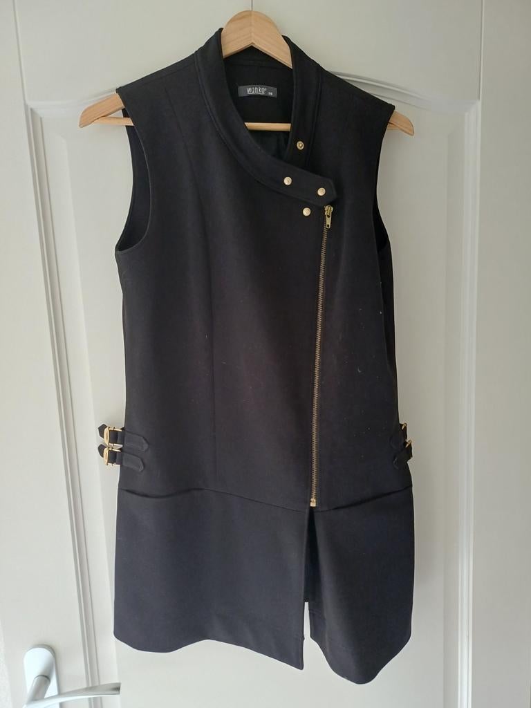 Wanko Zwart Mouwloos jurk met Rits en Gespen, Kleding | Dames, Bodywarmers, Maat 38/40 (M), Zwart, Ophalen of Verzenden, Zo goed als nieuw