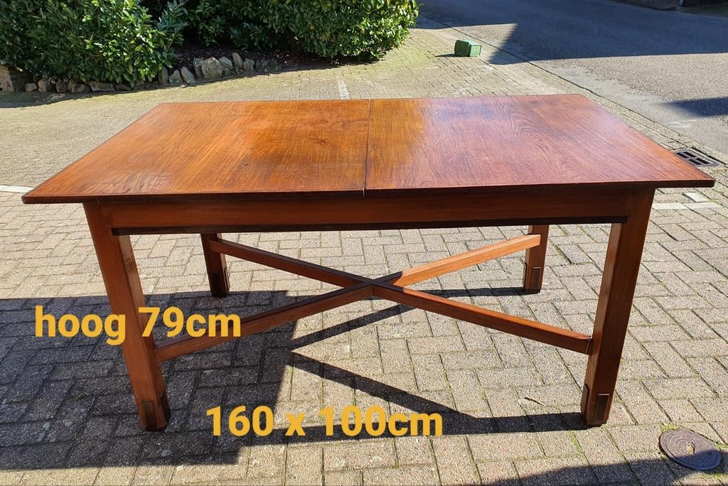 Uittrektafel massief teakhout 160x100cm, Antiek en Kunst, Ophalen