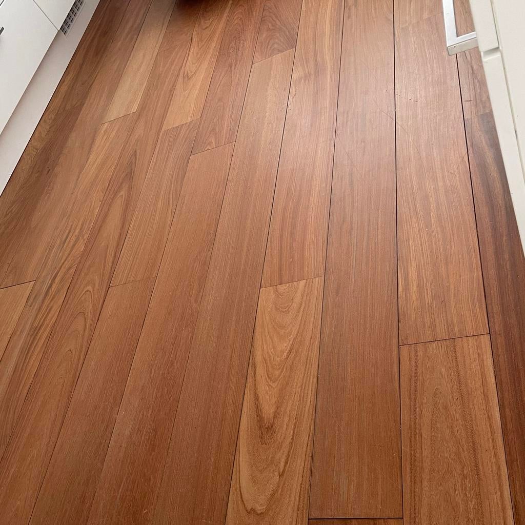 35-40 m2 Echte Afzelia houten vloer, Ophalen, Gebruikt, 25 tot 50 m², Parket
