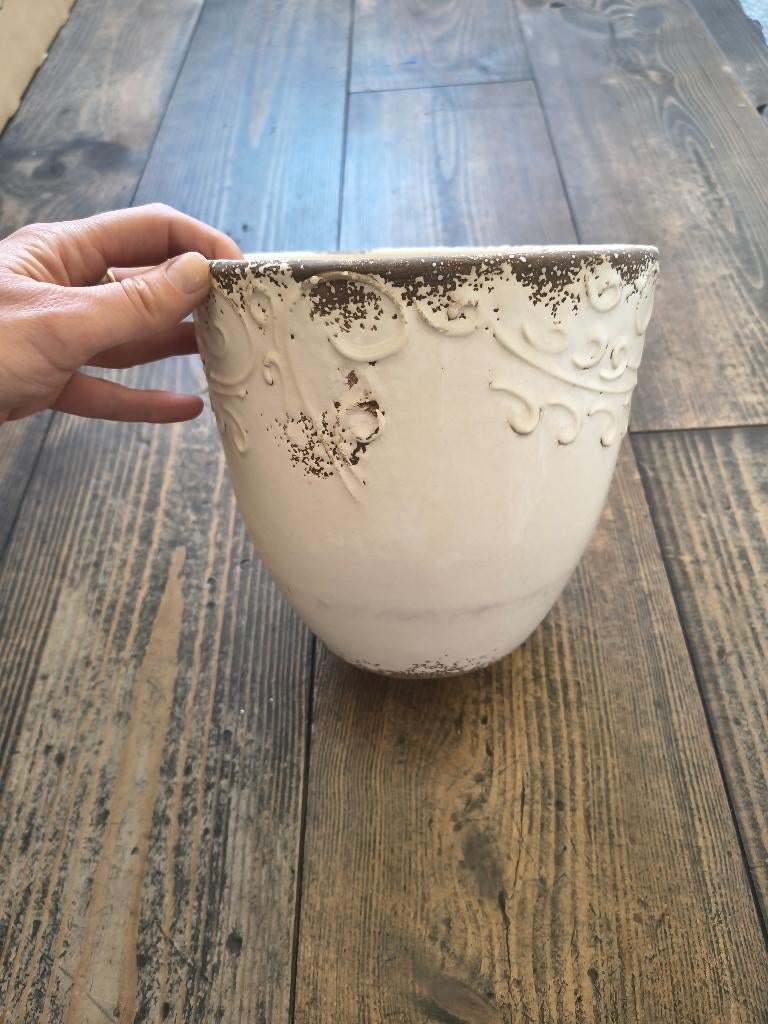 Bloempot wit, Tuin en Terras, Bloempotten, Gebruikt, Rond, Binnen, Ophalen of Verzenden