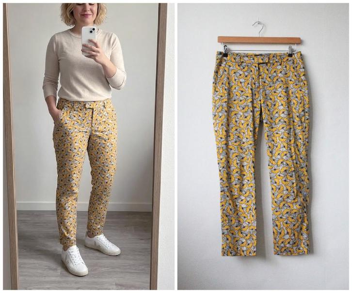 Zilch - schitterende broek - geel bloemen - maat M, Kleding | Dames, Broeken en Pantalons, Zo goed als nieuw, Maat 38/40 (M), Geel