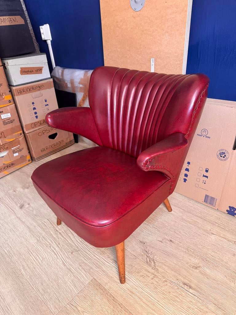 Vintage Rode Cocktail Fauteuil - Klassiek Design, Ophalen, Gebruikt, Eén, Rood