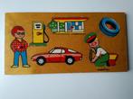 vintage houten puzzel de garage Simplex, Gebruikt, 10 tot 50 stukjes, Ophalen of Verzenden, Van hout