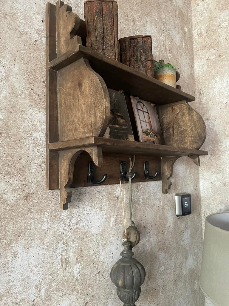 Rustiek houten wandrek met haken, Ophalen of Verzenden, Zo goed als nieuw