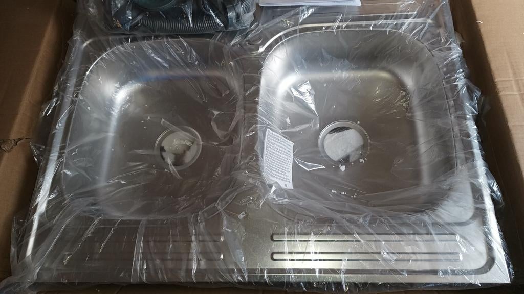 Rvs gootsteen bovenbouw 800x600 dubbele spoelbak, Huis en Inrichting, Keuken | Keukenelementen, Nieuw, Minder dan 100 cm, Grijs