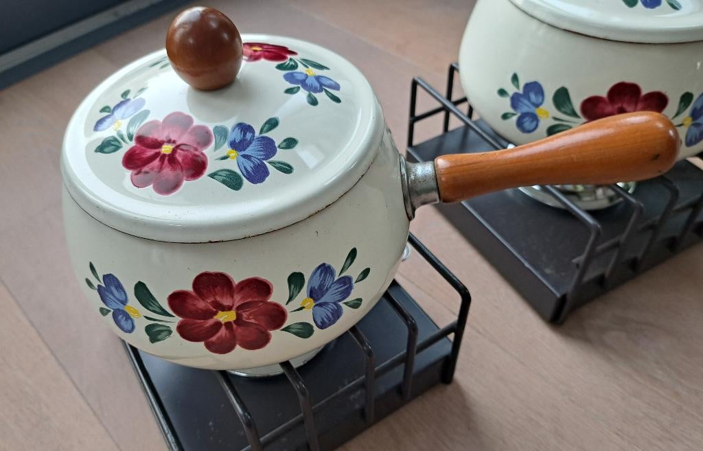 Vintage fondueset boerenbont, Ophalen of Verzenden