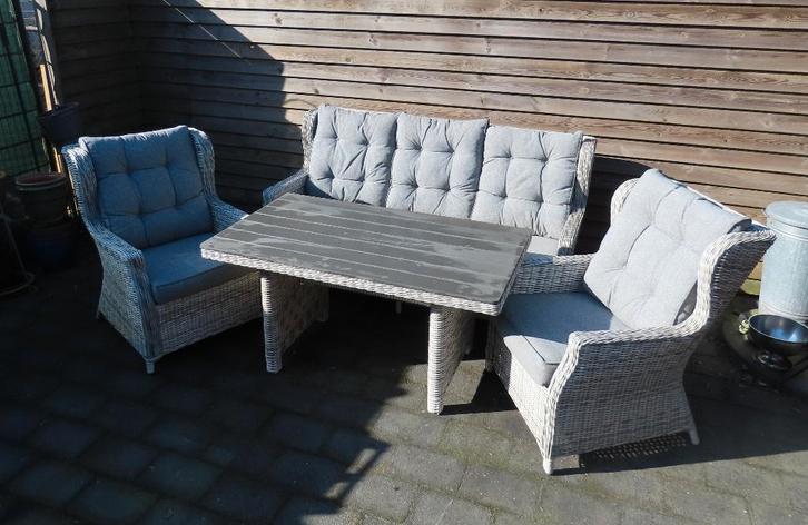 Tuinset  / hoge lounge set / dining loungeset / lichtgrijs, Tuin en Terras, Tuinsets en Loungesets, Gebruikt, Tuinset, Wicker