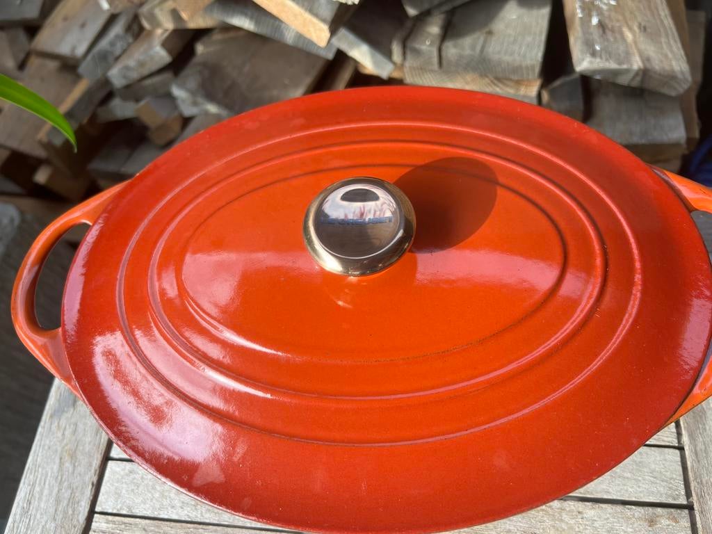 Cousances par Le Creuset vintage pan 28 cm heel goed, Gebruikt, Gietijzer, Ophalen of Verzenden, Keramische plaat