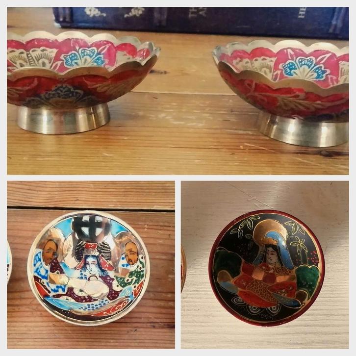 Cloisonne schaaltjes japans porcelein en india koper messing, Antiek en Kunst, Curiosa en Brocante, Ophalen of Verzenden