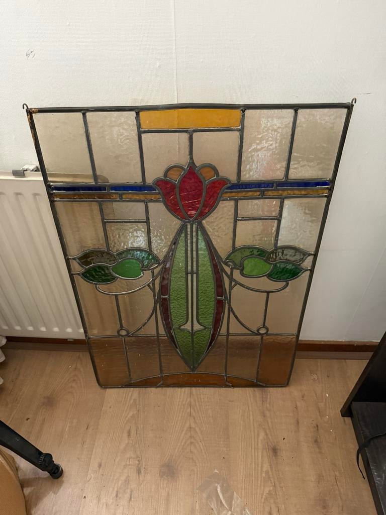 Glas in lood raam 60x86cm, Ophalen, Gevelraam of Ruit, Gebruikt, Minder dan 80 cm