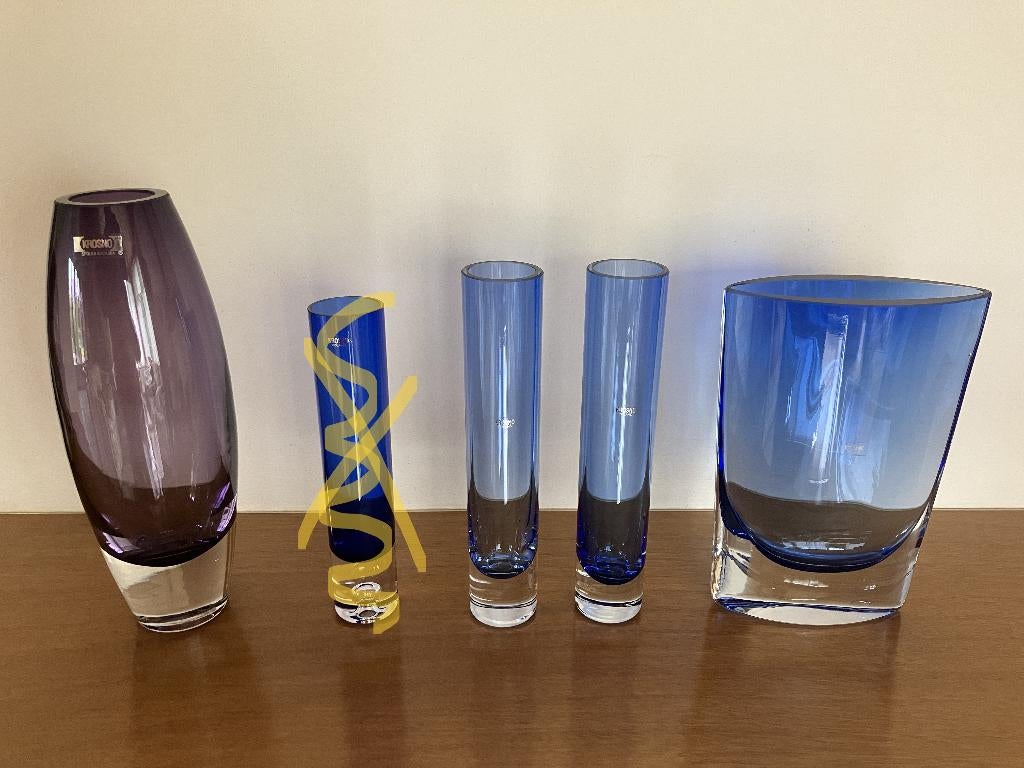 4 x Krosno glaswerk vazen diverse vormen., Blauw, Nieuw, Ophalen of Verzenden, Glas