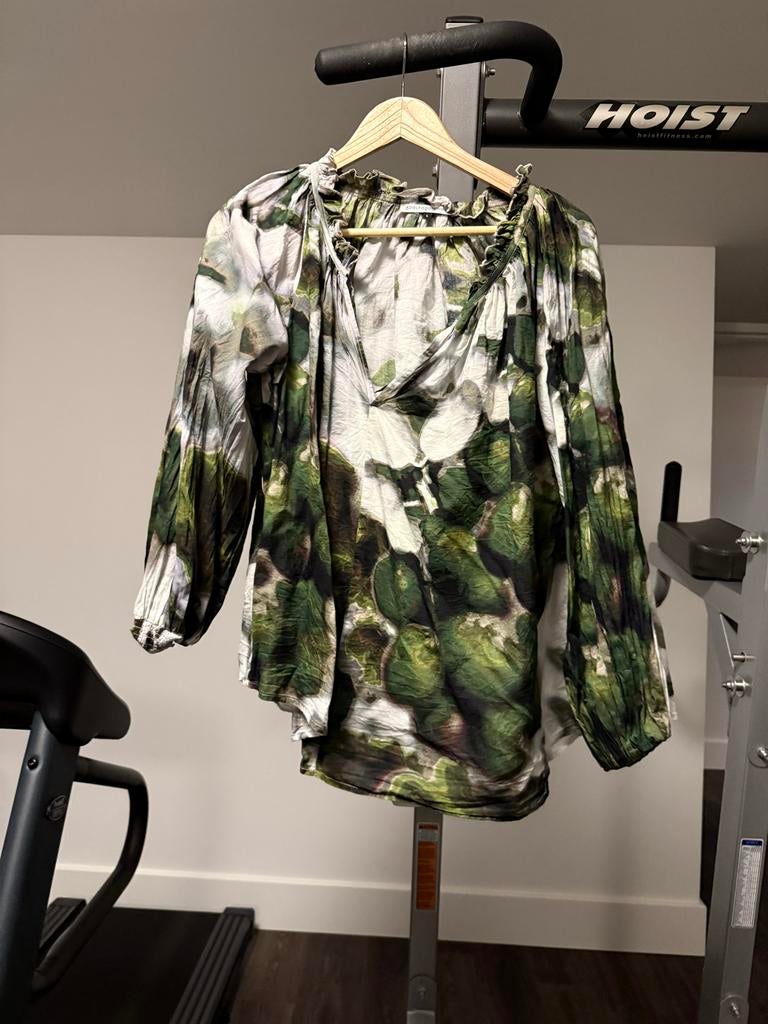 Adolfo Dominguez Blouse - Groen/Wit Print - Maat L, Ophalen of Verzenden, Zo goed als nieuw, Maat 42/44 (L), Groen