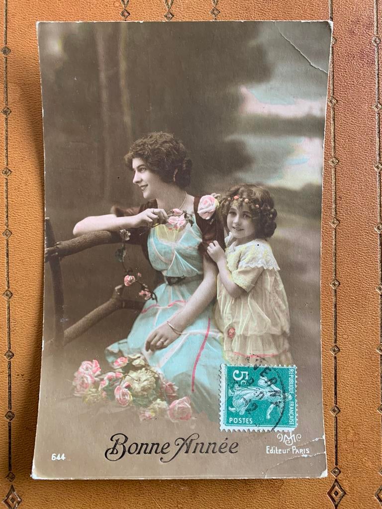 Bonne Année - moeder en dochter, Verzamelen, Ansichtkaarten | Themakaarten, Ophalen of Verzenden, Voor 1920, Gelopen, Feest(dag)