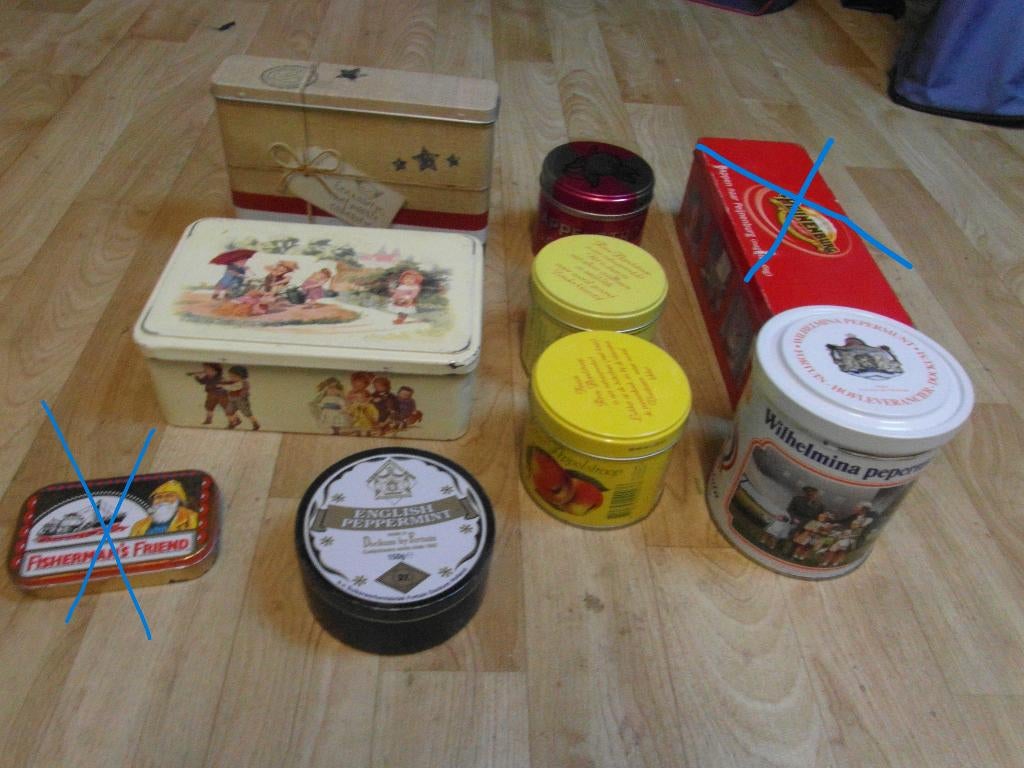 1 tot 7 blikken OOK APART te koop, Verzamelen, Blikken, Ophalen of Verzenden, Gebruikt, Overige, Overige merken