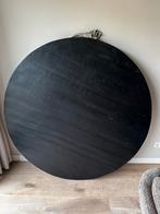 Eetset: Ronde Zwarte Tafel  (150cm) met 6 Woood Stoelen, Ophalen, Gebruikt, 100 tot 150 cm, 150 tot 200 cm