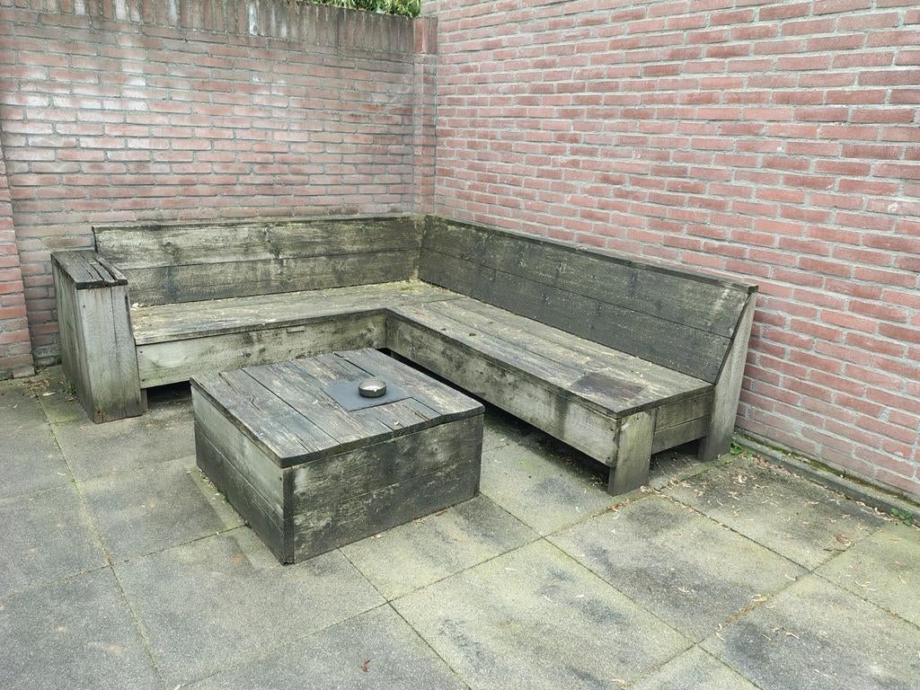 Tuinset van steigerhout, Ophalen, Gebruikt, Hout