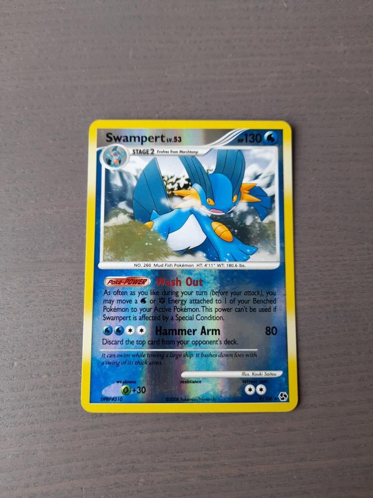 2008 great encounters 9/106 swampert reverse, Ophalen of Verzenden, Gebruikt, Losse kaart, Foil
