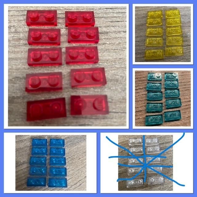 10x lego 1x2 plaatjes met nopjes transparant in 4 kleuren, Kinderen en Baby's, Speelgoed | Duplo en Lego, Ophalen of Verzenden