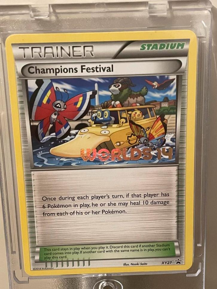 NM - Pokemon Wereldtoernooi kaart Champions Festival XYPR27, Hobby en Vrije tijd, Verzamelkaartspellen | Pokémon, Zo goed als nieuw