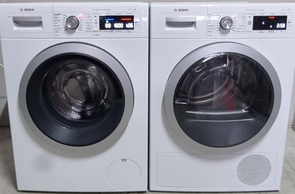 Bosch set Wasmachine en droger 9Kg/A+++, 8 tot 10 kg, Ophalen, Zo goed als nieuw, 85 tot 90 cm