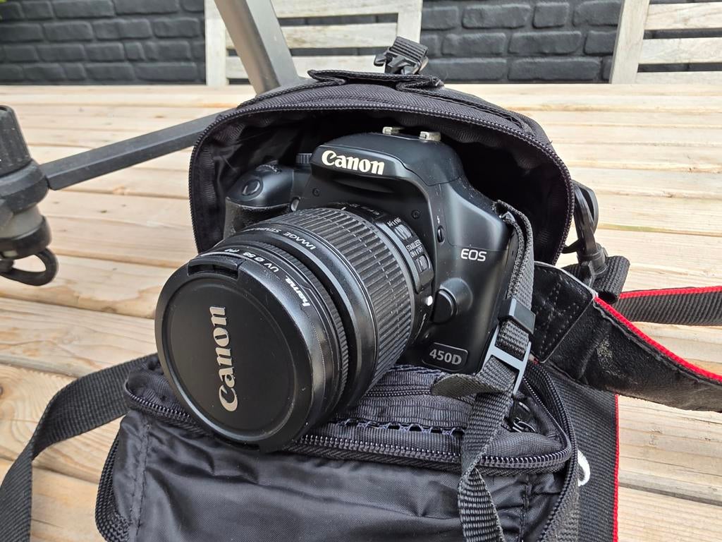 Canon EOS 450D spiegelreflexcamera met statief, Ophalen of Verzenden, Gebruikt, Spiegelreflex, Canon
